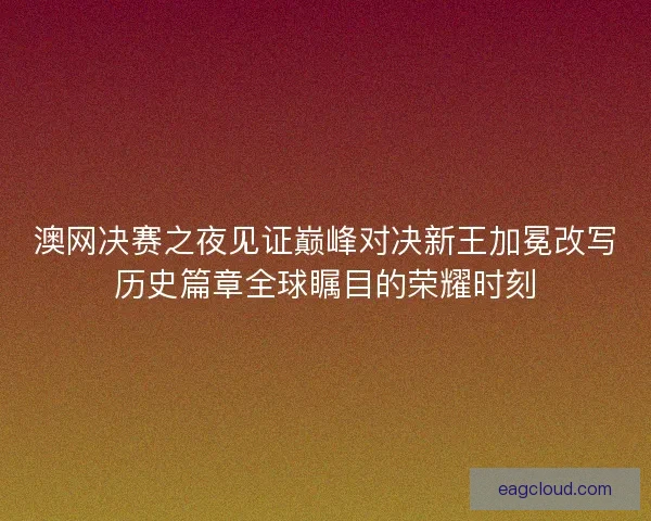 澳网决赛之夜见证巅峰对决新王加冕改写历史篇章全球瞩目的荣耀时刻